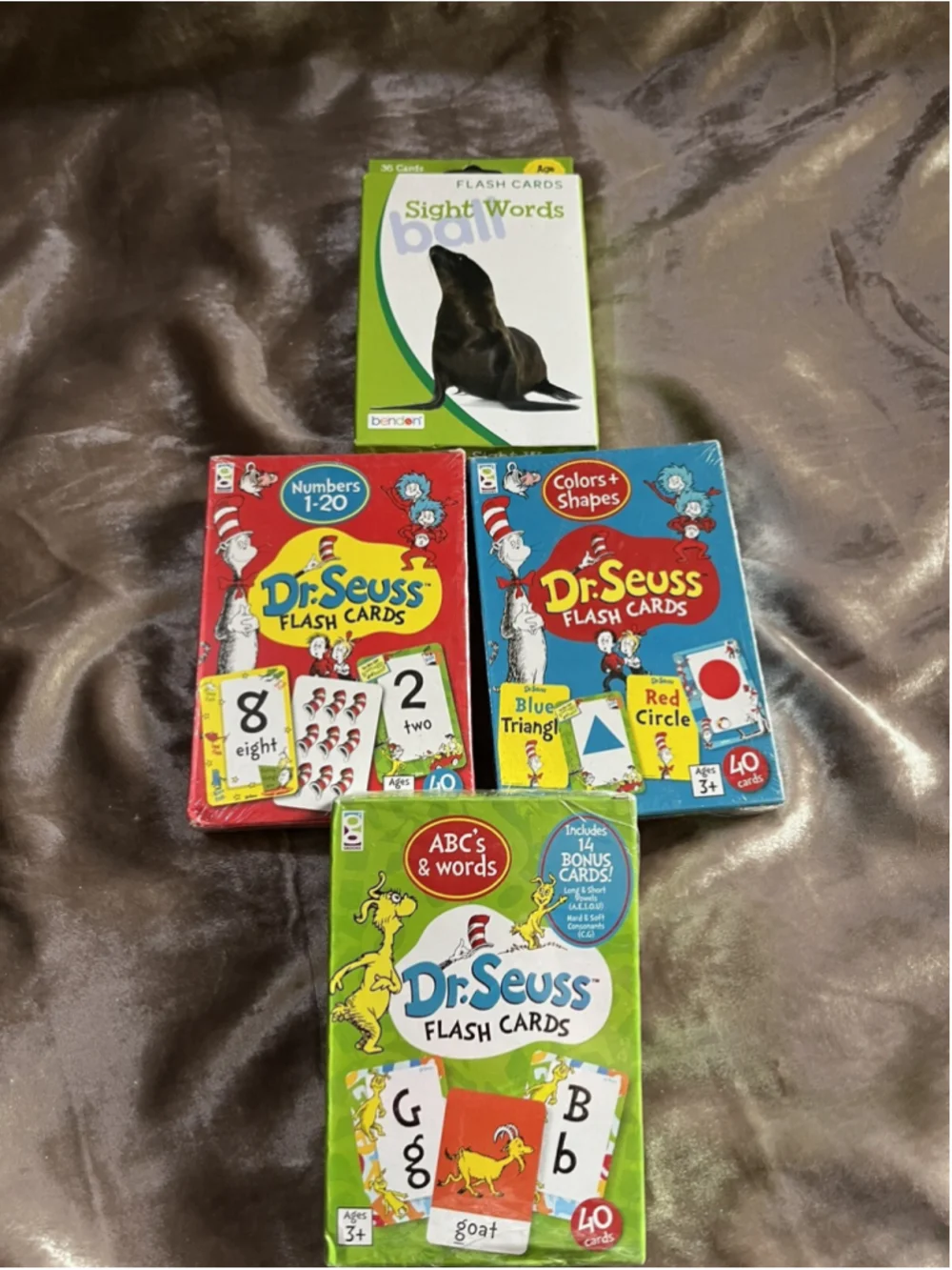3 Dr. Seuss Flash Card Lot NUMBERS ABC’s & WORDS COLORS & SHAPES &1 SIGHT WORDS